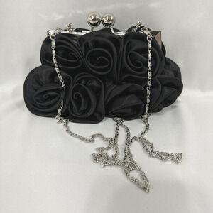 Women's Black Evening Clutch Floral Handbag Party Purse Detachable Chain Strap